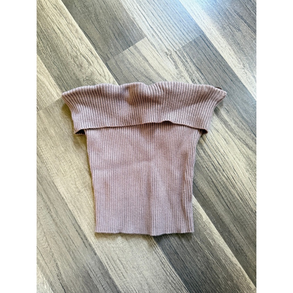 White Fox Tube Top Women XS Mauve Excellent Ribbed Fold Over Strapless Knit